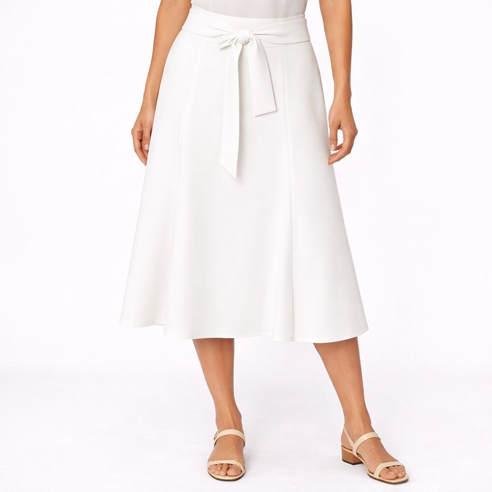 Calvin Klein White A-Line Gored Skirt Belted Lined Size 8